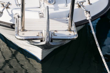 Modern yachts moored close up outdoor view