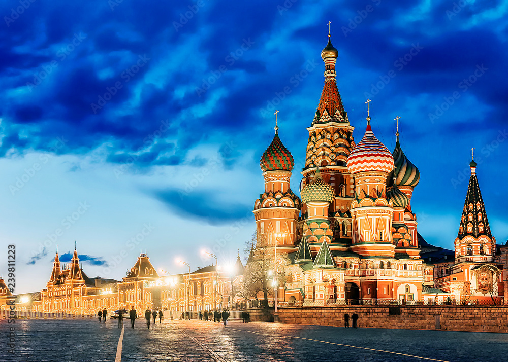 Wall mural St. Basil's Cathedral night view in Moscow . Russia