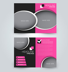 Fold brochure template. Flyer background design. Magazine or book cover, business report, advertisement pamphlet. Pink and black color. Vector illustration.