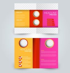 Fold brochure template. Flyer background design. Magazine or book cover, business report, advertisement pamphlet. Pink, red, and yellow color. Vector illustration.