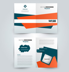 Fold brochure template. Flyer background design. Magazine or book cover, business report, advertisement pamphlet. Blue and orange color. Vector illustration.