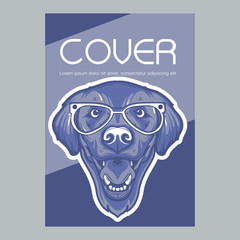 Card template with portrait of a cheerful dog. Vector illustration