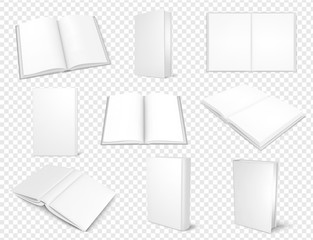 Set of mockup books close and open, template for design.