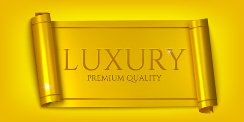 Luxury horizontal banners, realistic golden scroll isolated on golden background.