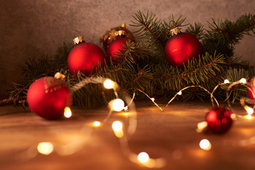 christmas background with red balls and candles