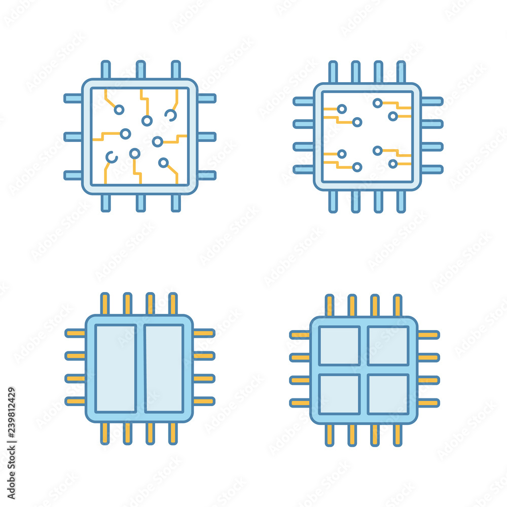 Poster processors color icons set