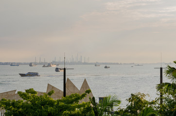 Ships waiting in harbor mooring