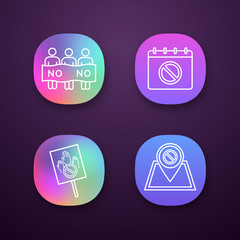 Protest action app icons set