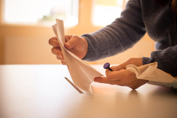 Person voting, casting a ballot