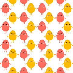 Two easter eggs holding hands seamless pattern