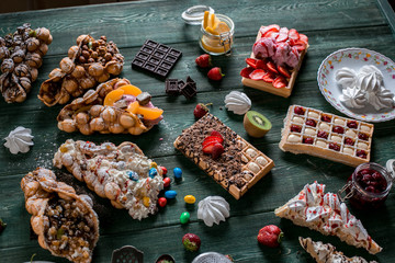 waffles desert  cake fruit