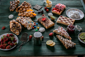 waffles desert  cake fruit