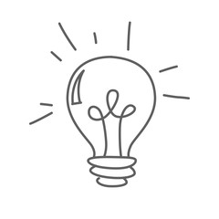 Shining bulb lamp vector doodle icon isolated on white, hand drawn sketchy style