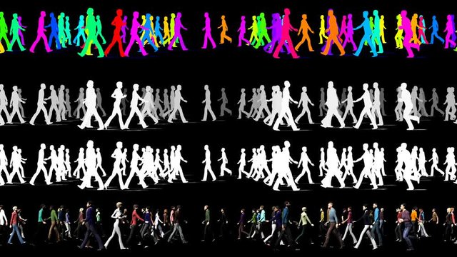 Walking Crowd in Two Directions - 3D Animation Video Element