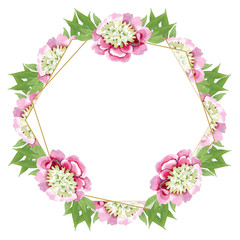 Pink peony watercolor background illustration set. Watercolour drawing fashion aquarelle isolated. Frame border ornament square.