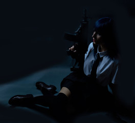 Fototapeta na wymiar Anime girl with a gun