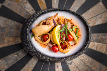 roasted red peppers with vegetables seafood
