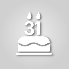 Birthday cake with candles in the form of the number 31 figure cut out of paper icon. Happy Birthday concept symbol design. Stock - Vector illustration can be used for web.