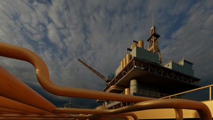 Offshore oil and gas rig platform 3d rendering