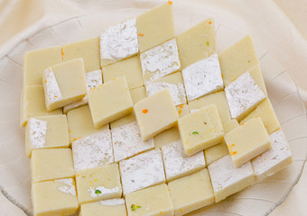 Indian Special Sweet Food Kaju Katli Also Called Kaju Barfi or Kesar Kaju Katli is an all Time Favorite Traditional Mithai