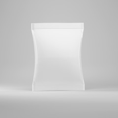White packaging for food, snacks on a gray background, mockup, 3d render.