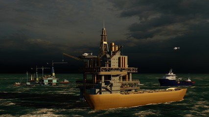 Fototapeta premium Offshore oil and gas rig platform 3d rendering