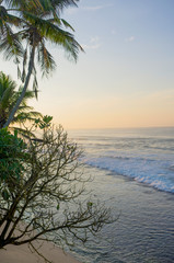 Sunrise on the coast of the Indian Ocean in Sri Lanka