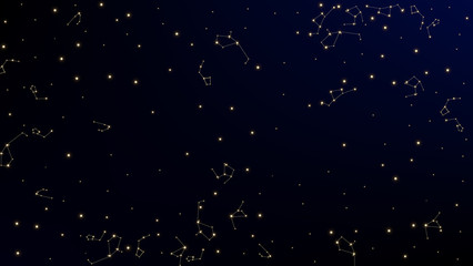 Constellation Map. Beautiful Cosmic Sky with Many Stars.     Astronomical Print. Dark Galaxy Pattern. Vector Milky Way Background.