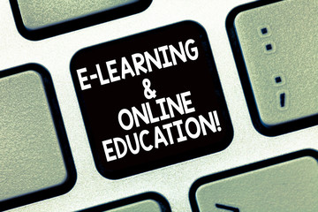 Conceptual hand writing showing E Learning And Online Education. Business photo text Remote studying Online digital lessons Keyboard Intention to create computer message keypad idea