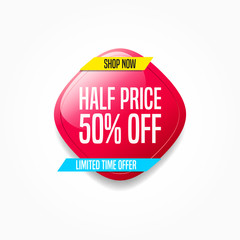 Half Price 50% Off Shop Now Label