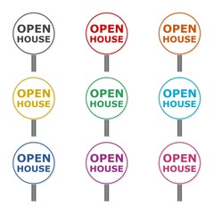 Open House sign icon or logo, color set