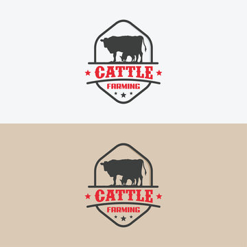 Cattle Farming logo designs badge vector, Farming badge logo 