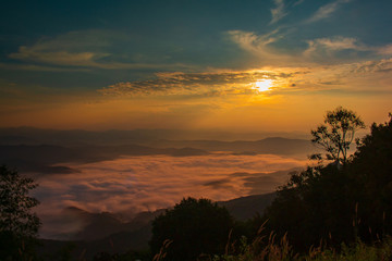 Sunrise and mountain mist at doi samer dao Sri Nan National Park thailand