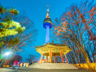 Beautiful architecture building N Seoul tower on namsan mountain landmark of Seoul