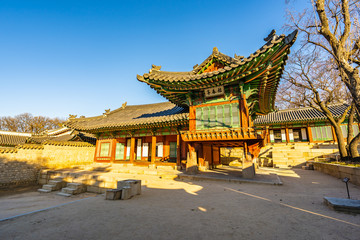 Naklejka premium Beautiful architecture building Changdeokgung palace in Seoul city