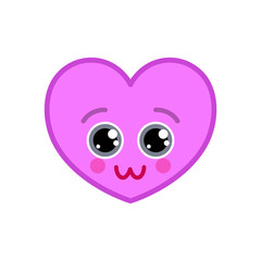 Lovely heart shaped funny emoticon icon. Charming pink emoji symbol. Social communication and online chatting vector element. Pretty face showing facial emotion. Valentine's day mascot in flat style
