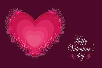 Happy Valentines day. Love. Heart on pink background . vector.