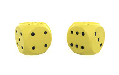 realistic game dice icon in flight closeup isolated on white background. Casino gambling design template for app, web, infographics, advertising, mock up etc. 3d illustration
