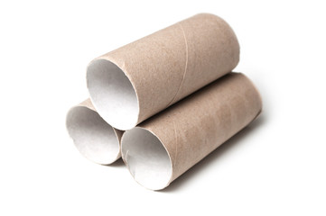 closeup of toilet carton pile for recycling on white background