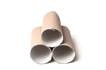 closeup of toilet carton pile for recycling on white background