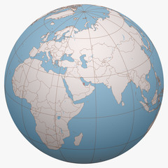 Fototapeta premium Qatar on the globe. Earth hemisphere centered at the location of the State of Qatar. Qatar map.