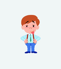 Businessman in casual style in waiting attitude with funny expression.