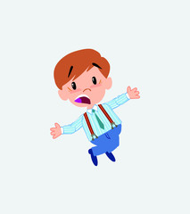 Businessman in casual style jumping terrified.