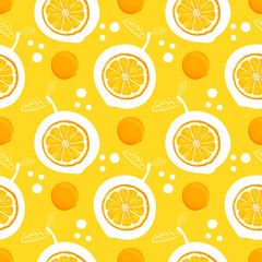 Orange seamless pattern. Sketch oranges. Citrus fruit background. Elements for menu, greeting cards, wrapping paper, cosmetics packaging, posters etc