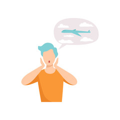 Man suffering from aerophobia mental disorder, psychiatric, psychological problem vector Illustration