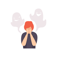 Man suffering from phasmophobia mental disorder, psychiatric, psychological problem vector Illustration