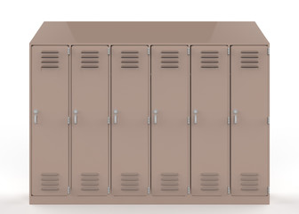metal cabinets. Lockers in school or gym with silver handles and locks. Safe box with doors, cupboard, compartment. 3d illustration
