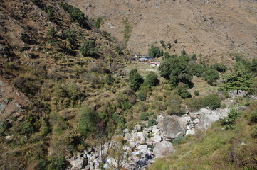Settlement on remote hill in Himachal Pradesh