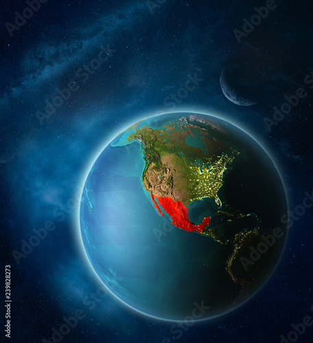 Mexico From Space On Planet Earth In Space With Moon And