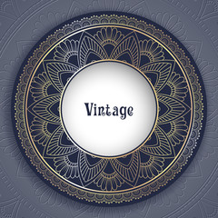 Vintage ornamental round frame for greeting card, invitation or packaging design